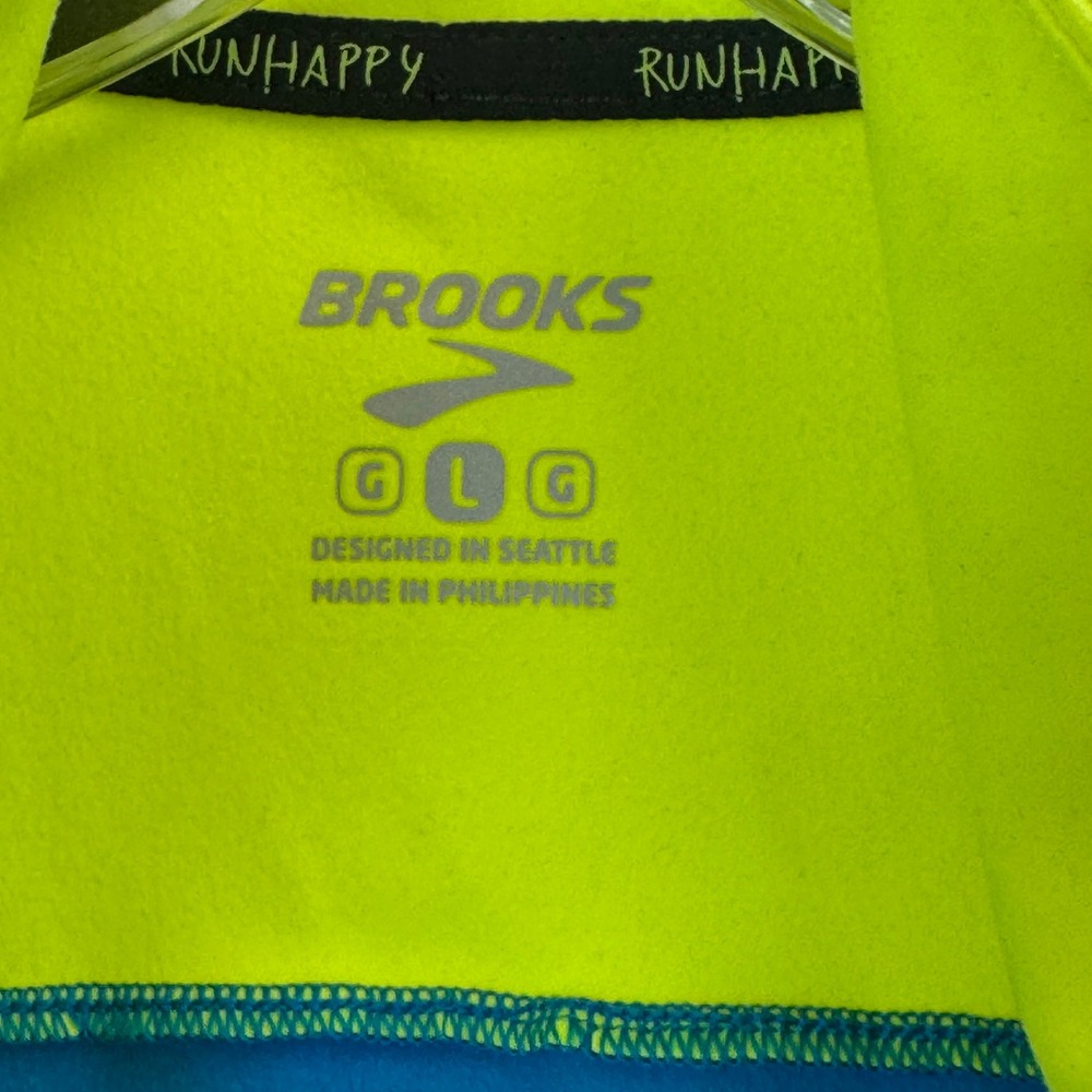 Brooks Dash 1/2 Zip Running Pullover Neon Yellow Blue Fleece Lined 221223 L - Picture 9 of 15